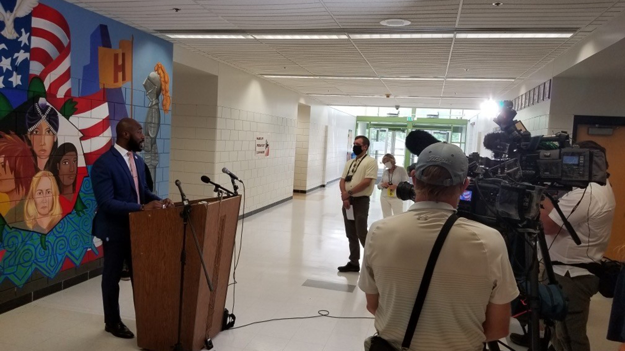 Cedrick Baker speaks at Saint Paul Public Schools Vaccination Press Conference