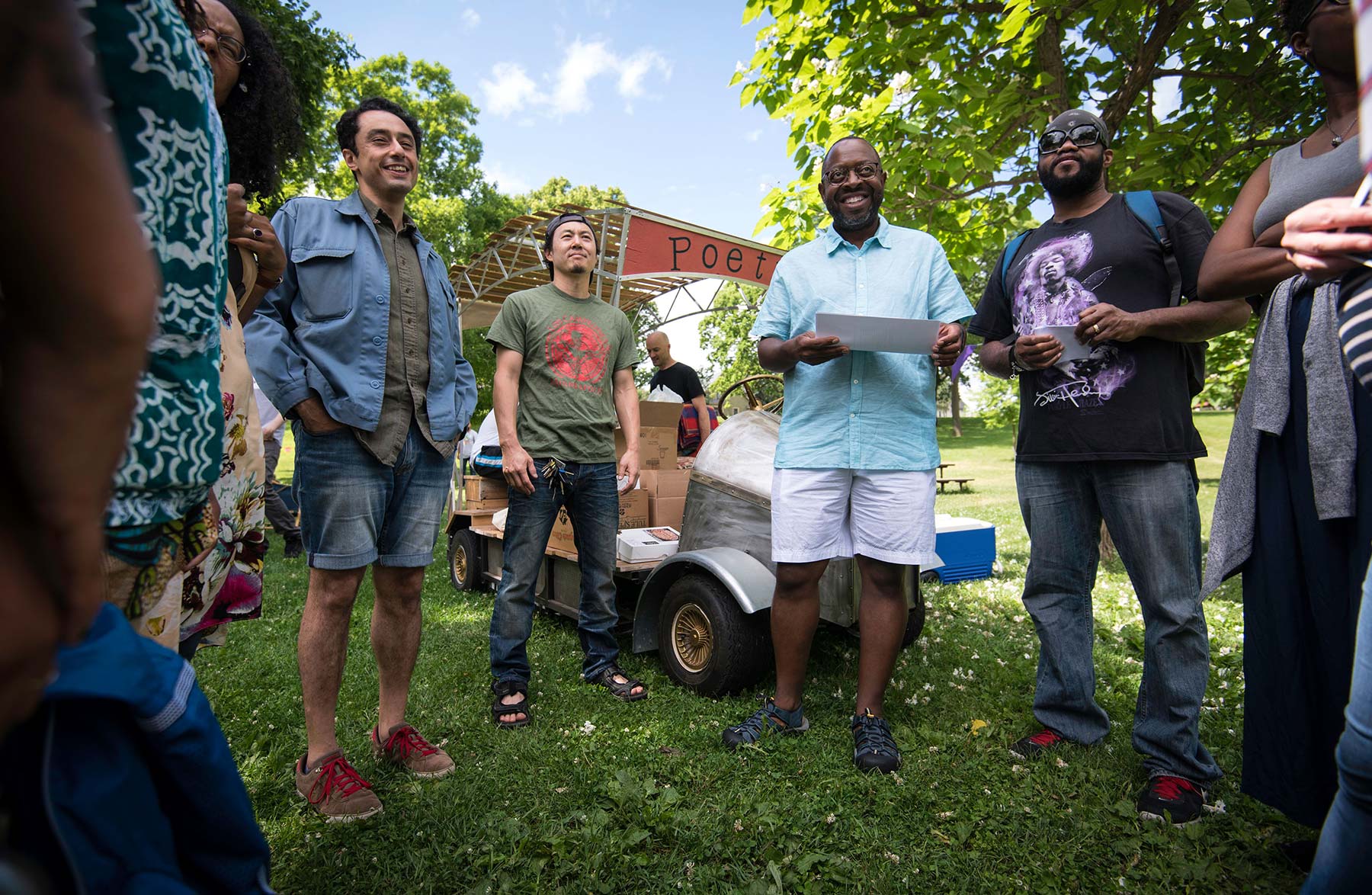 Poets gather for the Poetry and Pie Picnic by Artist Molly Van Avery. Photo Credit: Bruce Silcox