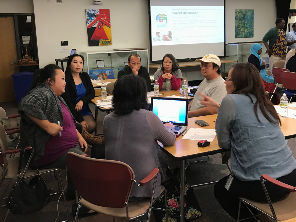 Members of the Coalition of Asian American Leaders meet to discuss education advocacy and engagement work in this Minnesota Multilingual Equity Network session with parents.
