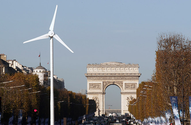 Wind Turbine Installed On The Champs Elysee Ahead Of Cop 21