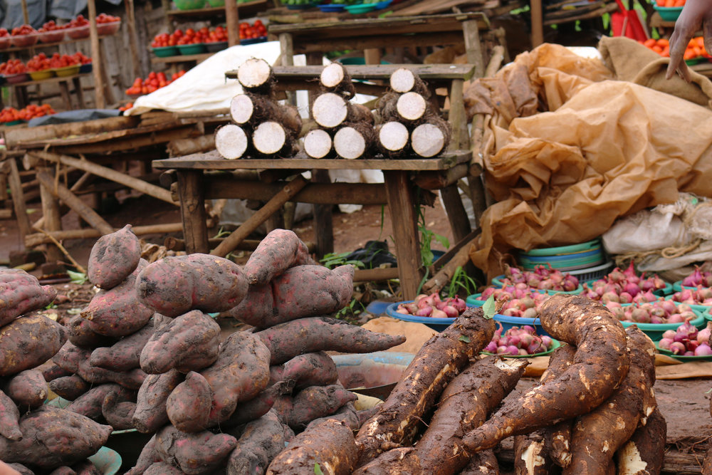 a market with different vegetables