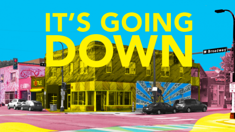 Artistic rendering of Juxtaposition Arts' building with the words "It's going down"