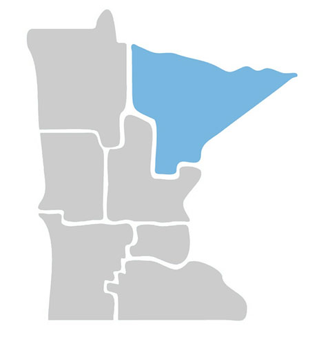 outline of Minnesota with the north east area shaded in