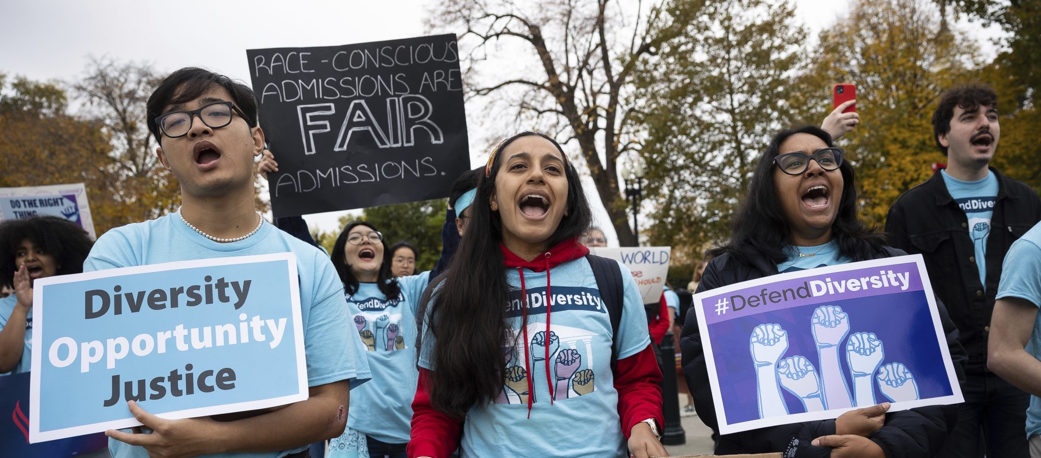 Affirmative action advocates rally outside the U.S. Supreme Court as justices heard oral arguments on two cases on whether colleges and universities can continue to consider race as a factor in admissions decisions. Credit: Francis Chung, E&E News/POLITICO via AP Images