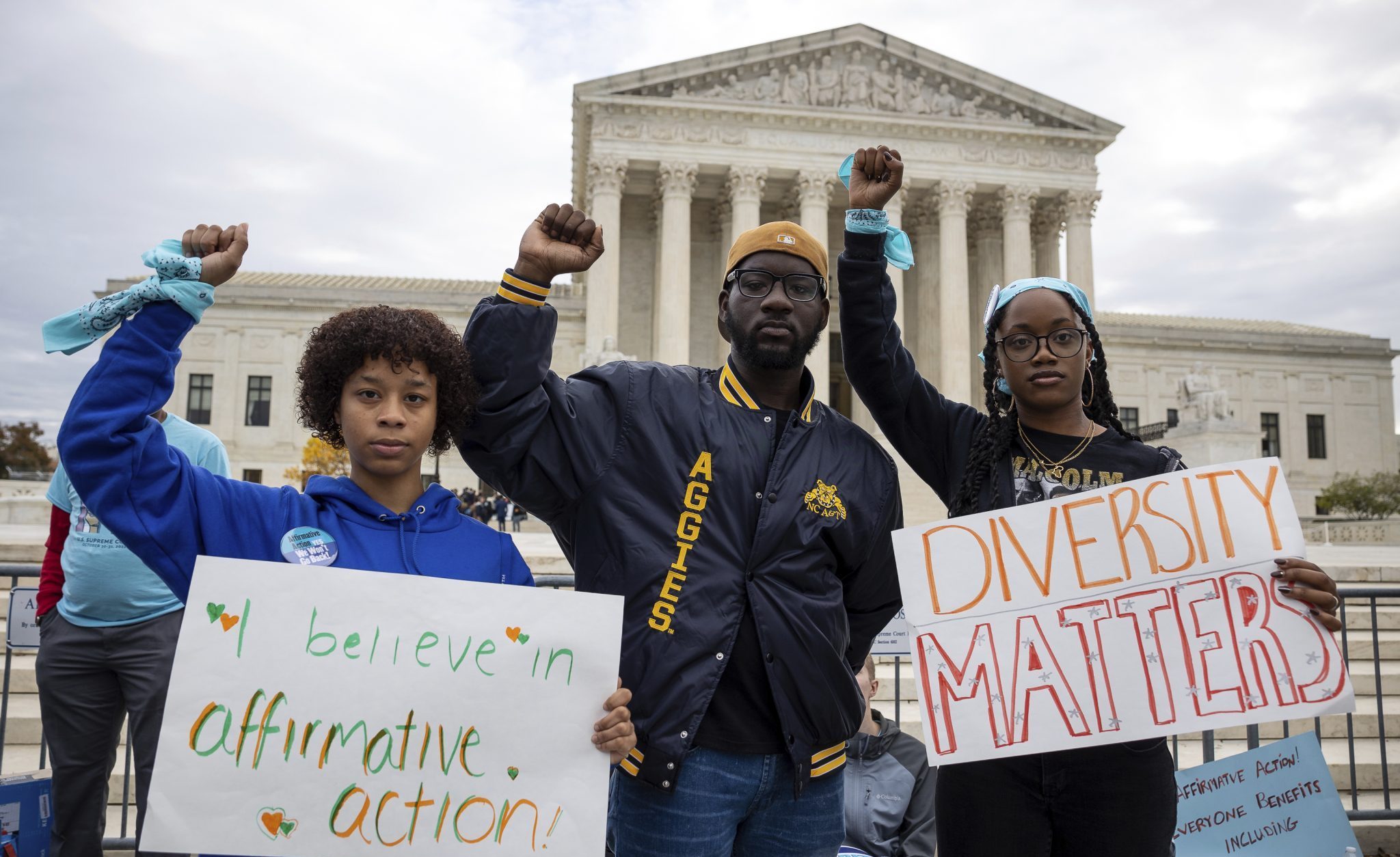 Affirmative action advocates rally outside the U.S. Supreme Court as justices heard oral arguments on two cases on whether colleges and universities can continue to consider race as a factor in admissions decisions. Credit: Francis Chung, E&E News/POLITICO via AP Images