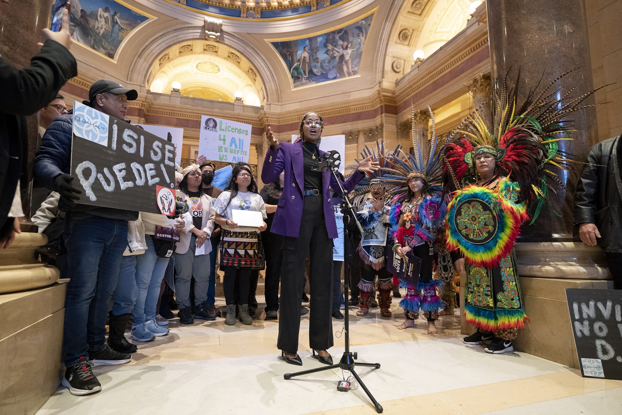 Advocates gather in support of Driver's License for All bill at the Capitol. Credit: A.J. Olmscheid