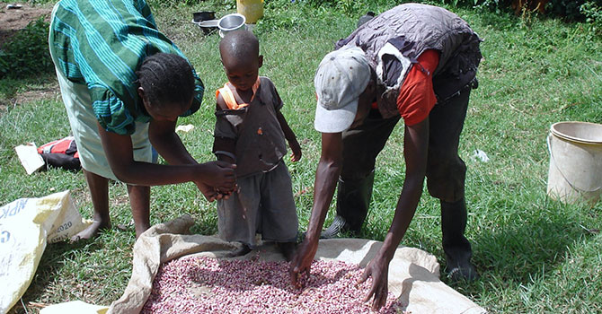 family standing together and sorting their crops up