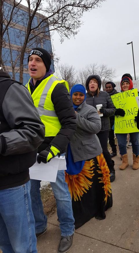 Casey organizing with working mothers in St. Cloud.